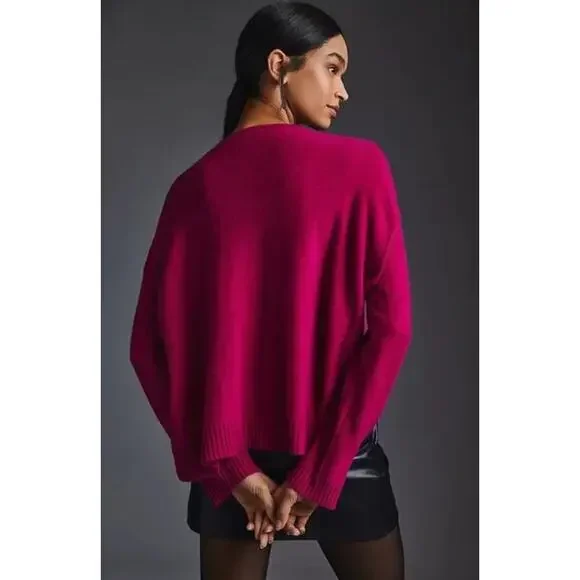 PILCRO Valani Cashmere V Neck Sweater Magenta Hi Low Oversized Women's L - Picture 8 of 11